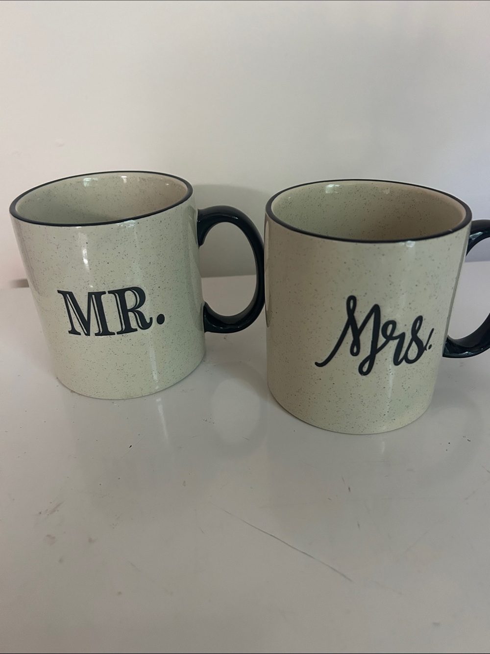 Tommy Bahama Mr. & Mrs. Cream Ceramic Mug Set with Black Trim